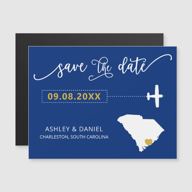 South Carolina Wedding Save the Date Card, Map Magneteinladung (Vorne/Hinten)