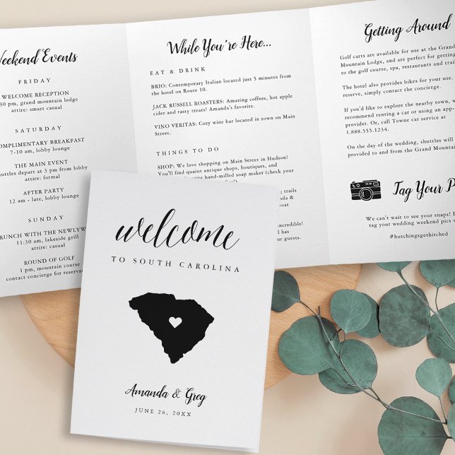 South Carolina Wedding Welcome Letter & Itinerary Dreifach-gefaltete Programmkarte (Von Creator hochgeladen)