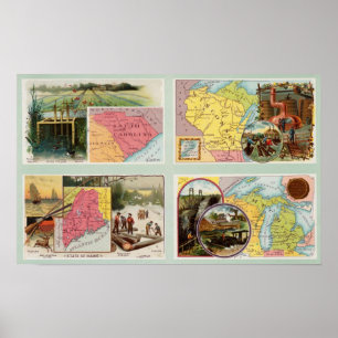 South Carolina, Wisconsin, Maine, Michigan Poster