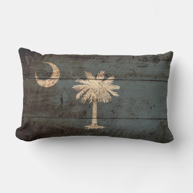 South- CarolinaStaats-Flagge auf altem hölzernem Lendenkissen (Vorderseite)