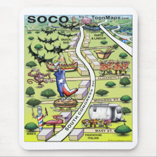 South Congress Ave ATX Cartoon Map Mousepad
