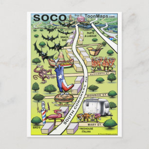 South Congress Ave ATX Cartoon Map Postkarte