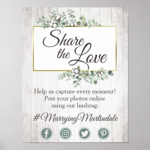 South Country Cotton Wedding Hashtag Foto Sign Poster