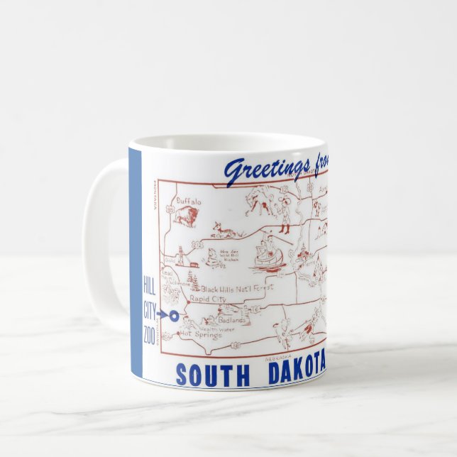 South Dakota Blue & White Postcard Tasse (Vorderseite Links)