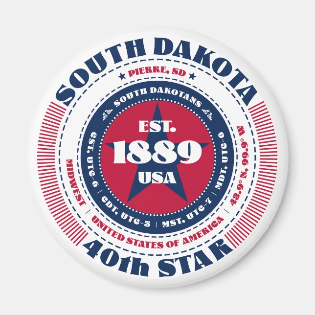 South Dakota Circle Typografy Souvenir Magnet (Vorne)