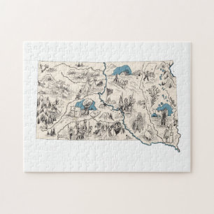 South-Dakota-förmige Vintage-Bildkarte Puzzle