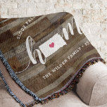 South Dakota Home State Personalized Wood Look Decke<br><div class="desc">Show some home state pride with this cute rustic faux wood plank throw blanket featuring "home" in white calligraphy script lettering with a silhouette map of the state of South Dakota standing in for the letter "O." A pink heart illustration inside the state map completes the design; you can change...</div>