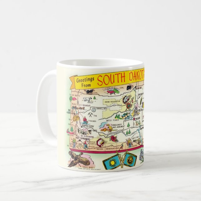 South-Dakota-Karten-Tasse Kaffeetasse (Vorderseite Links)