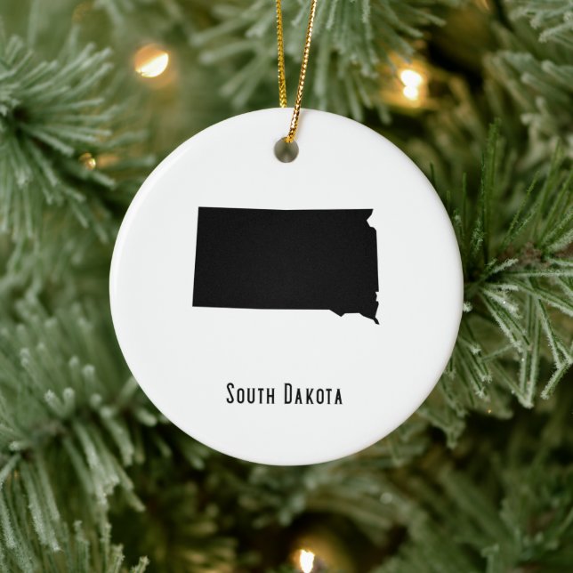 South Dakota Map - Schwarz und Weiß Moderne Keramik Ornament (Baum)