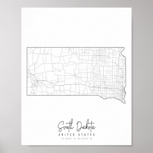South Dakota Minimal Street Karte Poster (Vorne)
