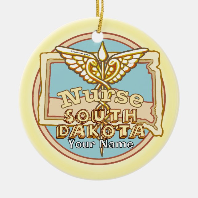 South Dakota Nurse Caduceus  Keramik Ornament (Vorne)