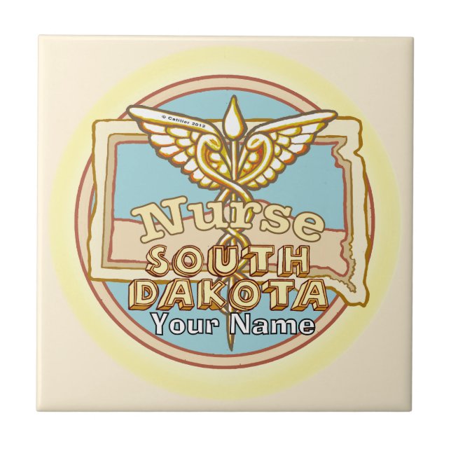 South Dakota Nurse Caduceus Tile Fliese (Vorderseite)