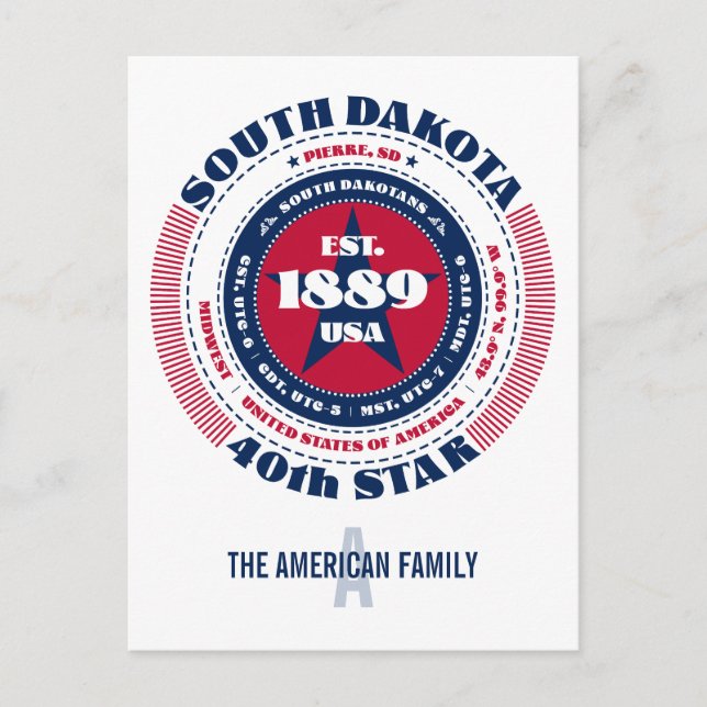 South Dakota, Pierre, SD, Patriotic, Monogram Postkarte (Vorderseite)