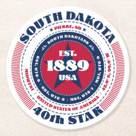 South Dakota Red White Blue Typografie Runder Pappuntersetzer