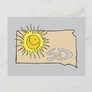 South Dakota SD Map Cartoon Smiling Sun Art Postkarte
