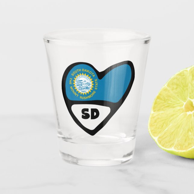 South Dakota SD State Flag in Heart Shot Glass Schnapsglas (Vorderseite)