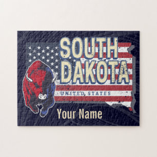 South Dakota United Staaten Retro Staat Map Vintag Puzzle