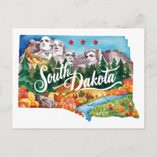 South Dakota USA Staat Vintage Wasserfarbe in Form Postkarte