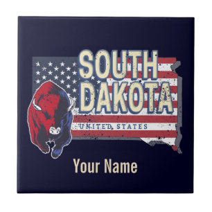 South Dakota Vereinigte Staaten Retro-Staatskarte Fliese