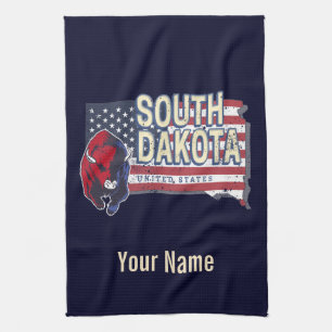 South Dakota Vereinigte Staaten Retro-Staatskarte  Geschirrtuch