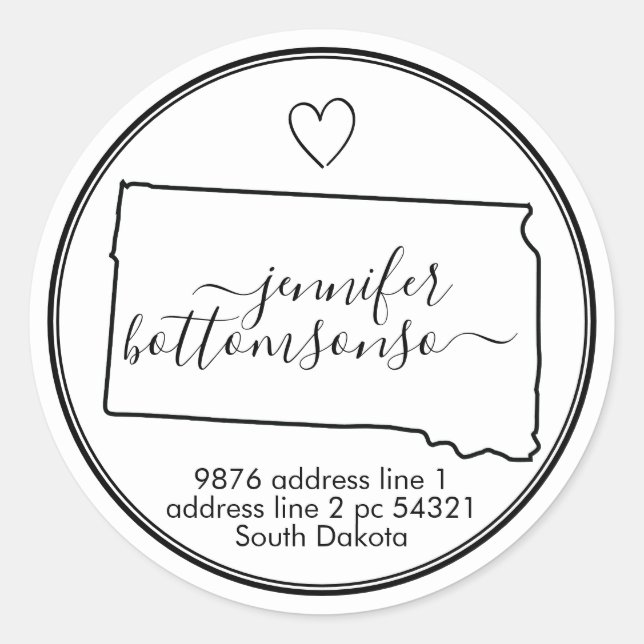 South Dakota Zuhause Rücksendeadresse Signature he Runder Aufkleber (Vorderseite)