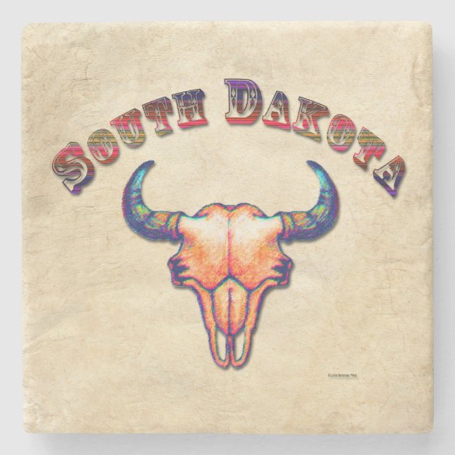 South- Dakotabüffel-Schädel-Leder-Blick Steinuntersetzer (Vorderseite)