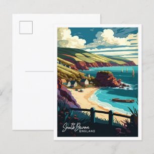 South Devon England Travel Vintag Illustration Postkarte