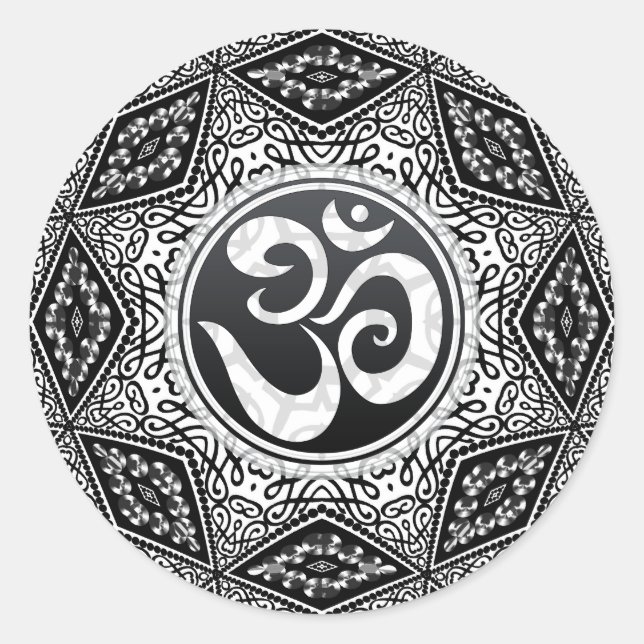 South Eastern Sun Black+White Om Mandala Sticker (Vorderseite)