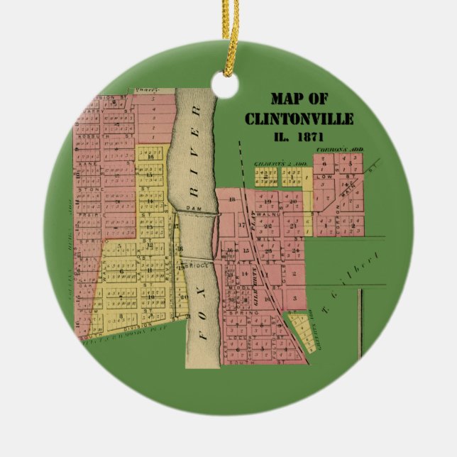 South Elgin Illinois Clintonville Karte Art. 1871 Keramik Ornament (Vorne)