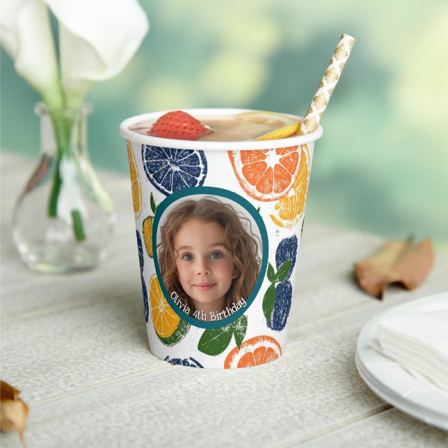 South Fruits Foto und Namenspapier Pappbecher (In Situ)