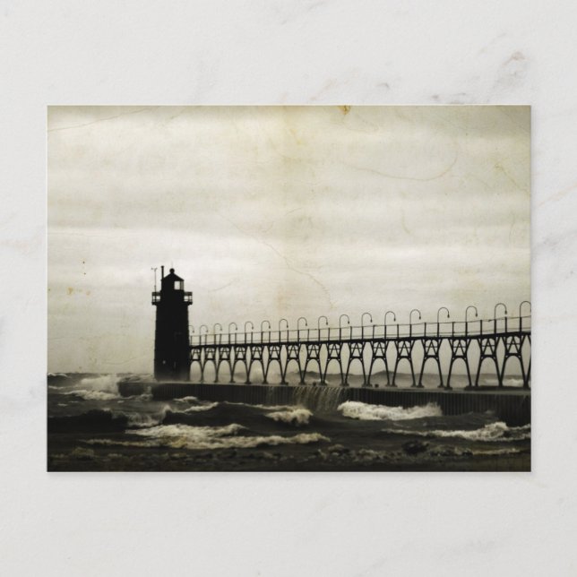 South Haven Michigan Lighthouse Stormy Weather Postkarte (Vorderseite)