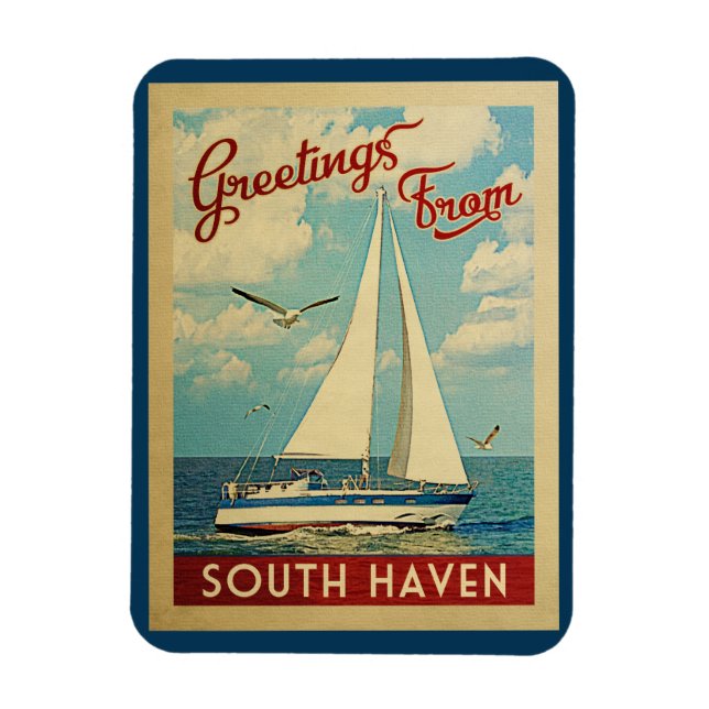 South Haven Sailboat Vintage Reise Michigan Magnet (Vertikal)