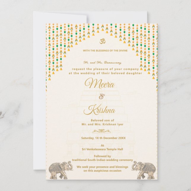 South Indian Temple Wedding Invitation Suite Einladung (Vorderseite)