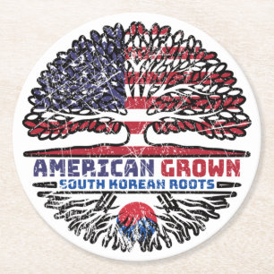 South Korean South Korea US American USA United Runder Pappuntersetzer