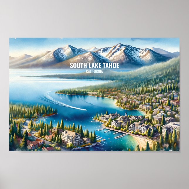 South Lake Tahoe Travel Orte Aquarell Poster (Vorne)