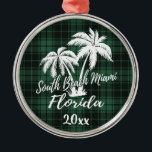 South Miami Beach Florida Palm Tree Green Kariert Ornament Aus Metall<br><div class="desc">South Miami Beach Florida Palm Tree Green Karierte Ornament</div>