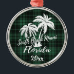 South Miami Beach Florida Palm Tree Green Kariert Ornament Aus Metall<br><div class="desc">South Miami Beach Florida Palm Tree Green Karierte Ornament</div>