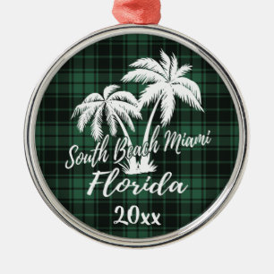 South Miami Beach Florida Palm Tree Green Kariert Ornament Aus Metall