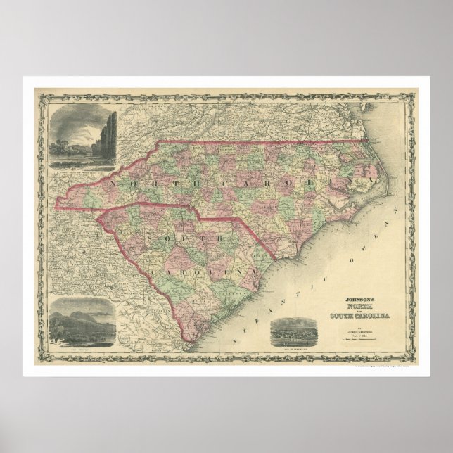 South & North Carolina Karte 1861 Poster (Vorne)
