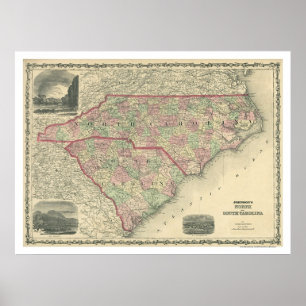 South & North Carolina Map 1861 Poster