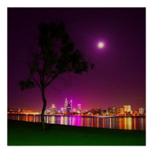 South Perth Foreshore Perth City Lights Skyline Poster