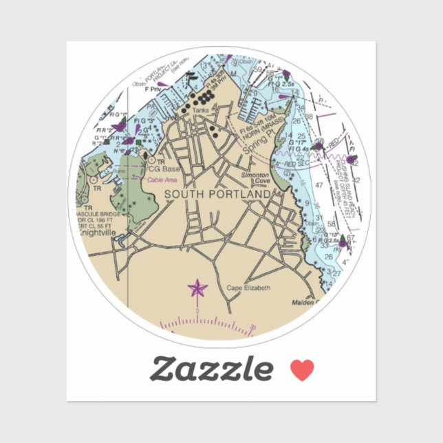 South Portland ME Chart Aufkleber (Blatt)