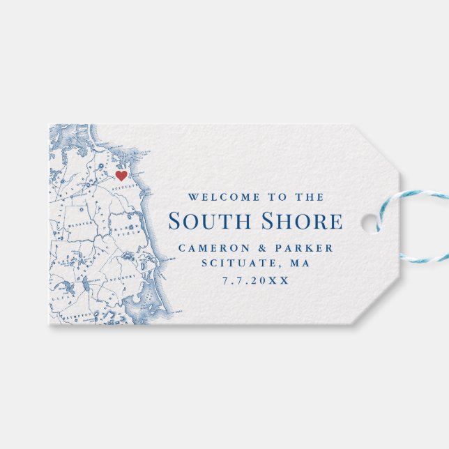 South Shore Massachusetts Karte Elegant Wedding Geschenkanhänger (Vorderseite (Horizontal))
