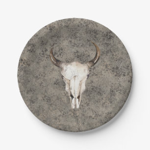 South-West Rustic Ranch Skull Brown Spritzer Pappteller