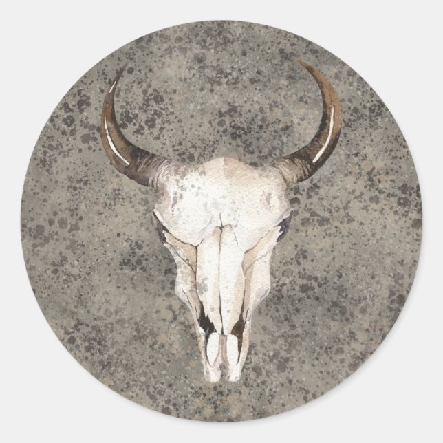South-West Rustic Ranch Skull Brown Spritzer Runder Aufkleber (Vorderseite)