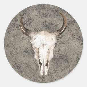 South-West Rustic Ranch Skull Brown Spritzer Runder Aufkleber