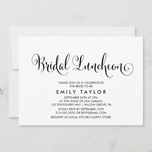 Southern Belle Calligraphy Bridal Luncheon Einladung (Vorderseite)