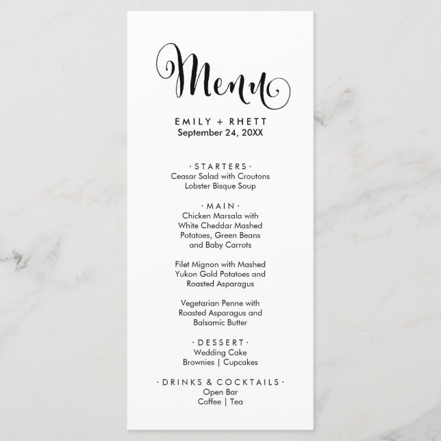 Southern Belle Calligraphy Dinner Menu Karte (Vorderseite)