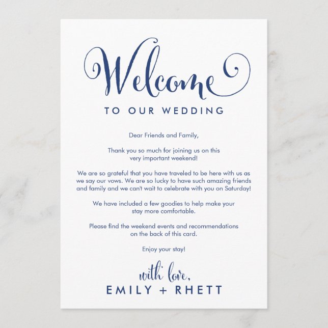 Southern Belle Navy Begrüßungsbrief und Hochzeitsf Programm (Vorderseite)