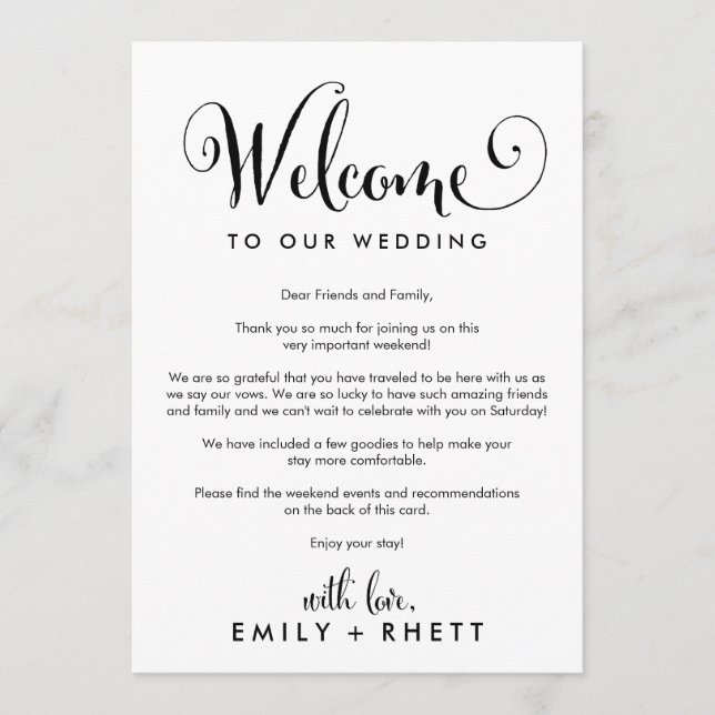 Southern Belle Wedding Welcome Letter & Itinerary Programm (Vorderseite)